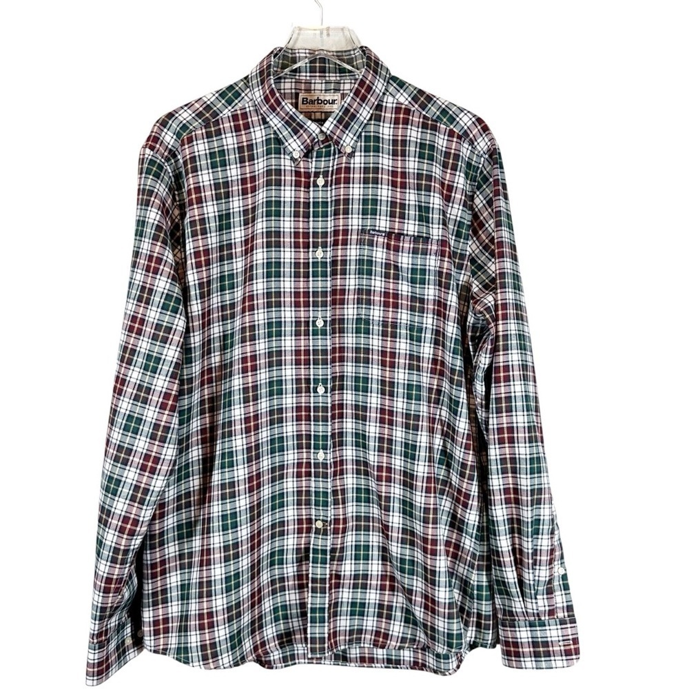 BARBOUR Men's XL Tailored Fit Plaid Button Down Long Sleeve Shirt Green